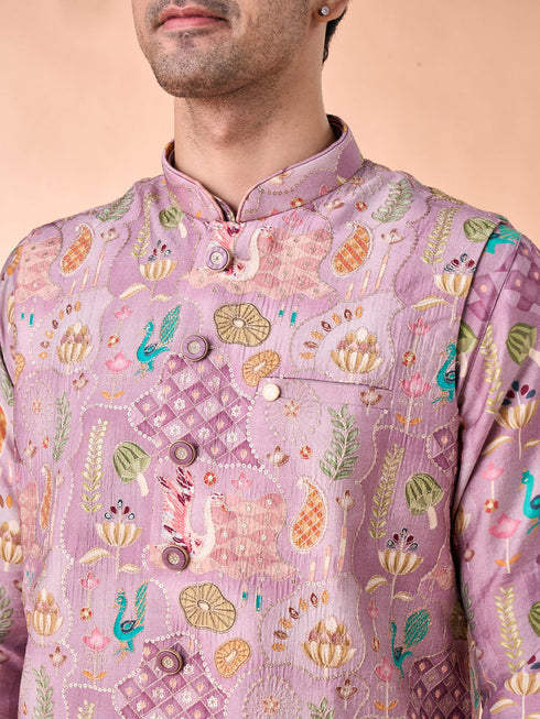 Manyavar Lilac Elegance Kurta Jacket Set