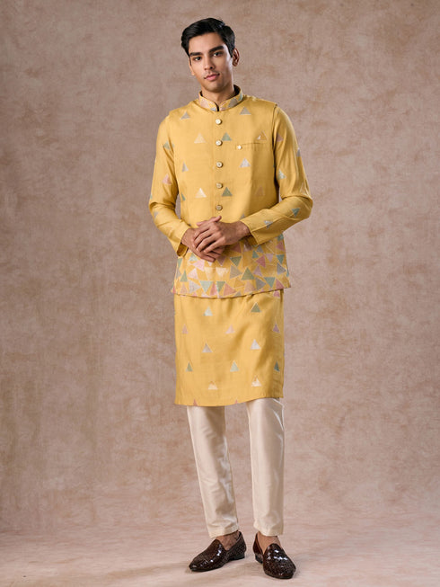 Manyavar Sun Kissed Yellow Kurta Jacket Set