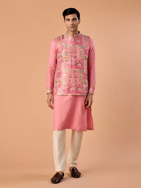 Manyavar Peach Elegance Kurta Jacket Set