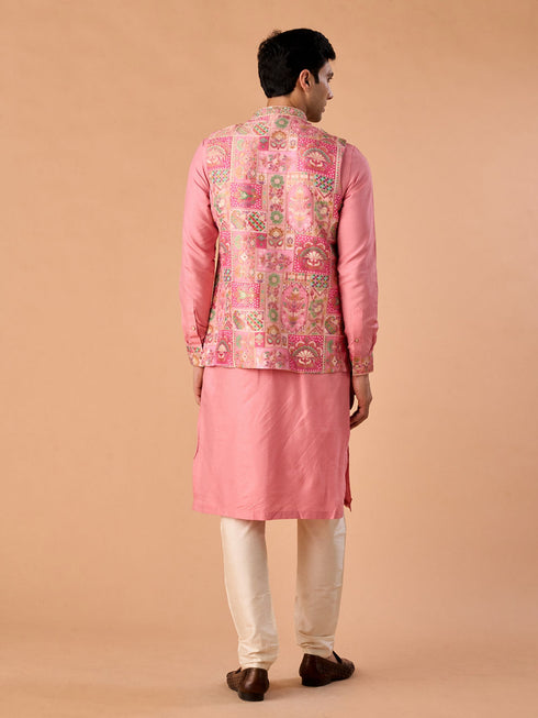 Manyavar Peach Elegance Kurta Jacket Set