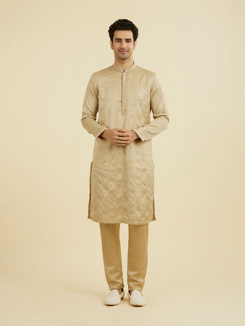 Manyavar Walnut Satin Kurta Jacket Set
