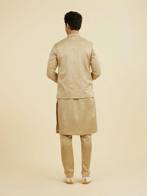 Manyavar Walnut Satin Kurta Jacket Set