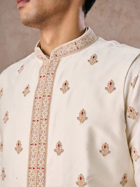 Manyavar Elegant Cream Kurta Jacket Set