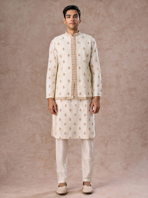 Manyavar Elegant Cream Kurta Jacket Set