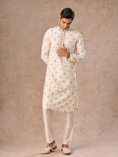 Manyavar Elegant Cream Kurta Jacket Set