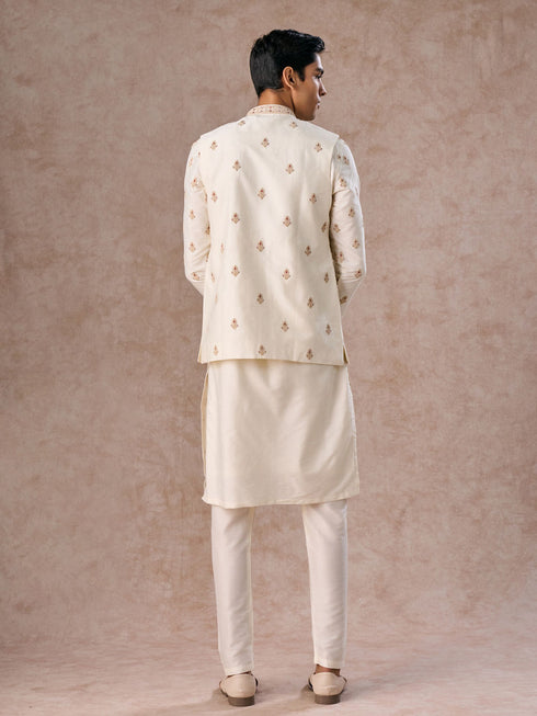 Manyavar Elegant Cream Kurta Jacket Set