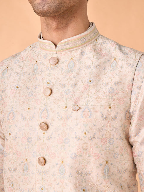 Manyavar Elegant Cream Kurta Jacket Set