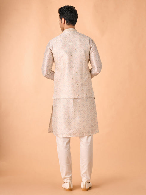 Manyavar Elegant Cream Kurta Jacket Set