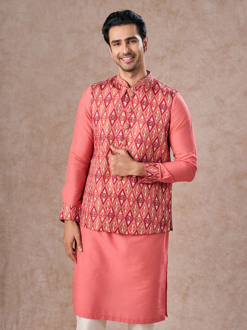 Manyavar Coral Elegance Kurta Jacket Set