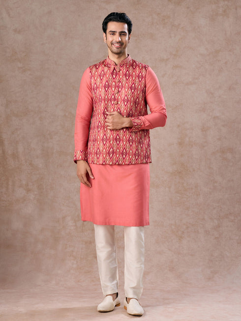 Manyavar Coral Elegance Kurta Jacket Set
