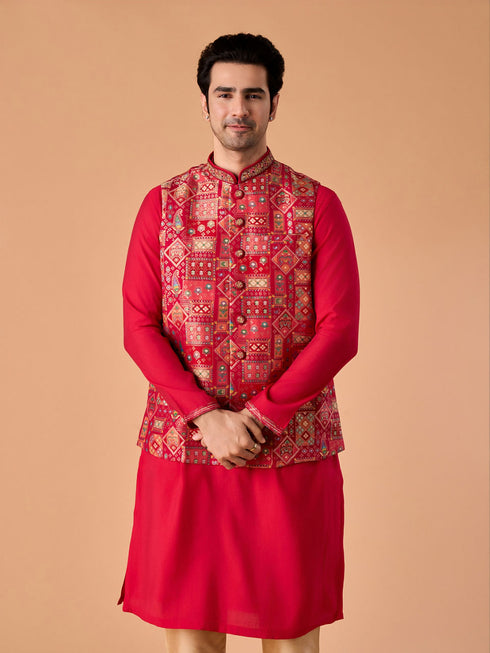 Manyavar Rani Pink Kurta Jacket Set