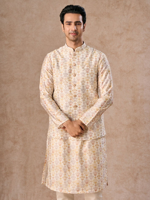 Manyavar Pista Green Wedding Kurta Jacket Set