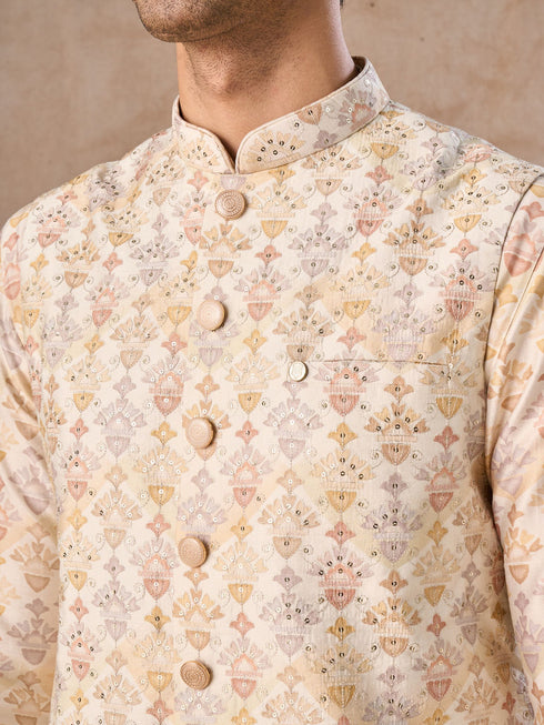 Manyavar Pista Green Wedding Kurta Jacket Set