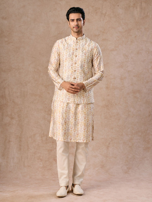 Manyavar Pista Green Wedding Kurta Jacket Set