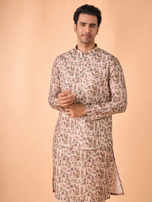 Manyavar Opulent Beige Kurta Jacket Set