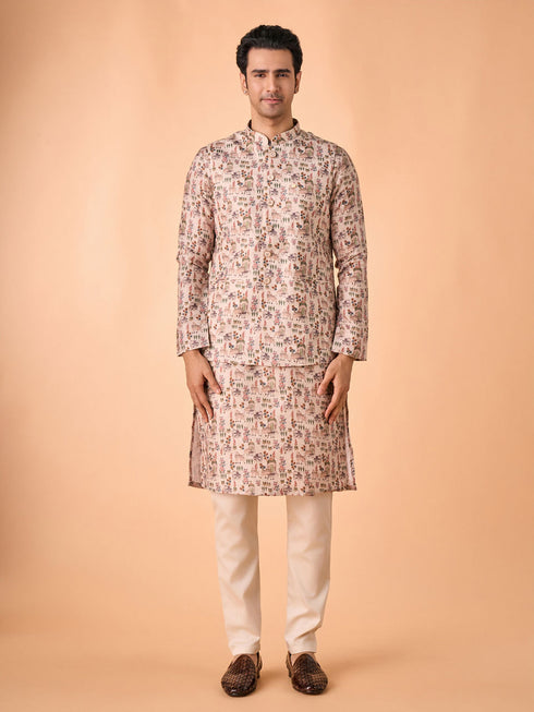 Manyavar Opulent Beige Kurta Jacket Set