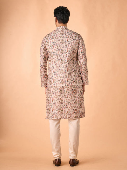 Manyavar Opulent Beige Kurta Jacket Set