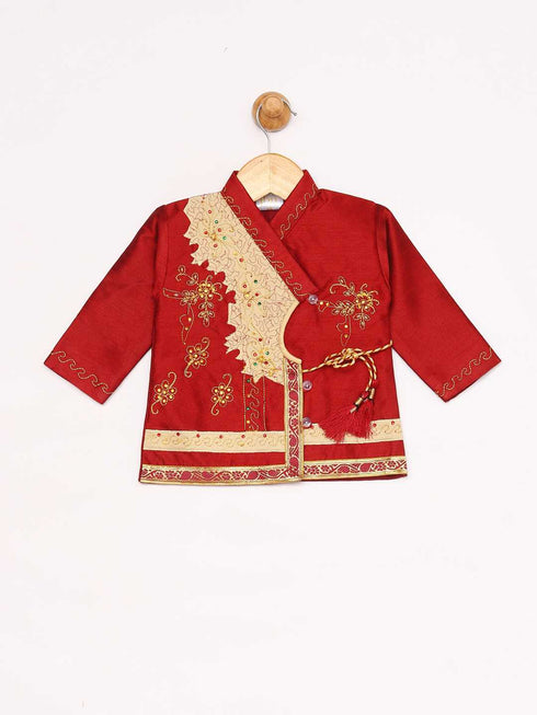 JBN CREATION Boy's Maroon Angrakha Kurta and Dhoti Set