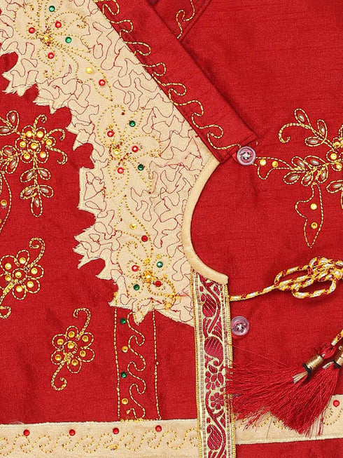 JBN CREATION Boy's Maroon Angrakha Kurta and Dhoti Set
