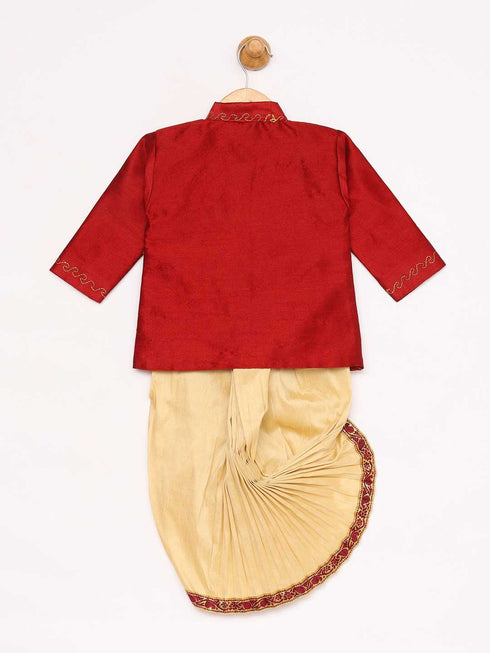 JBN CREATION Boy's Maroon Angrakha Kurta and Dhoti Set