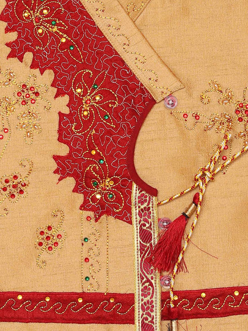 JBN CREATION Boy's Rose Gold Angrakha Kurta and Dhoti Set