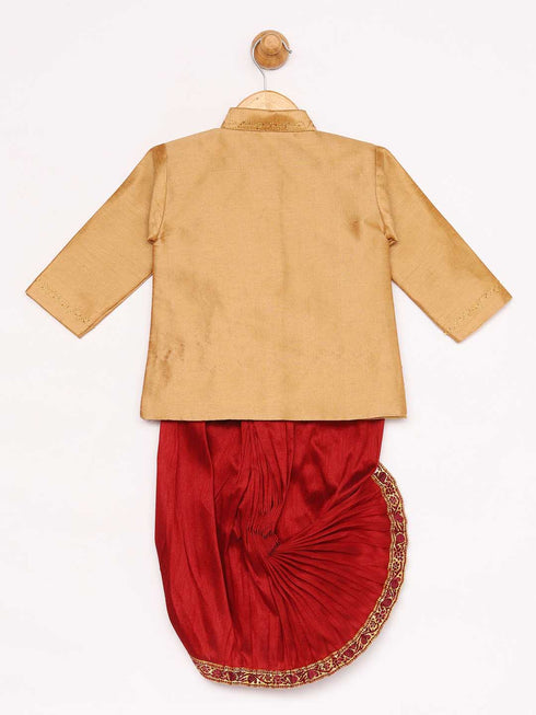 JBN CREATION Boy's Rose Gold Angrakha Kurta and Dhoti Set