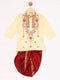 JBN CREATION Boy's Gold And Maroon Silk Blend Kurta and Dhoti Set