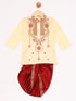 JBN CREATION Boy's Gold And Maroon Silk Blend Kurta and Dhoti Set
