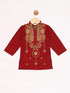 JBN CREATION Boy's Maroon Silk Blend Kurta and Dhoti Set