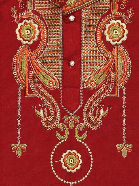 JBN CREATION Boy's Maroon Silk Blend Kurta and Dhoti Set