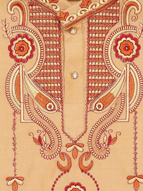 JBN CREATION Boy's Rose Gold Silk Blend Kurta and Dhoti Set