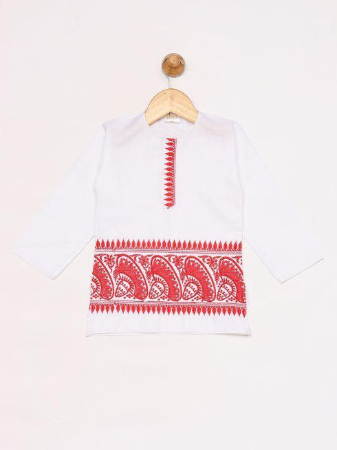 JBN CREATION Boy's White Embroidered Cotton Kurta and Dhoti Set