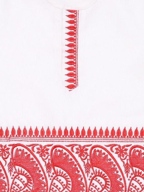 JBN CREATION Boy's White Embroidered Cotton Kurta and Dhoti Set