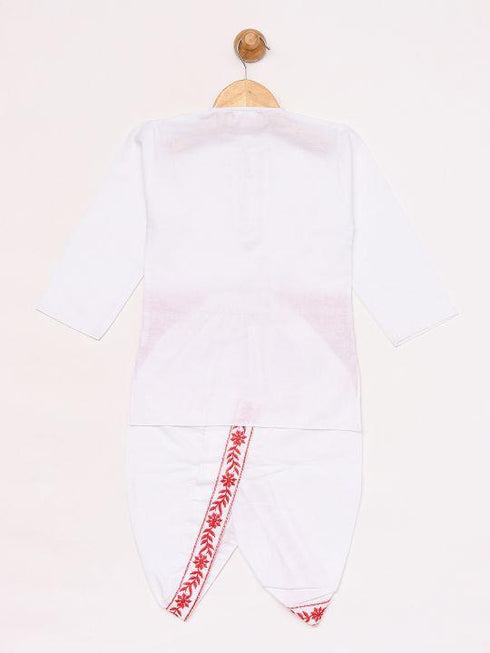 JBN CREATION Boy's White Embroidered Cotton Kurta and Dhoti Set