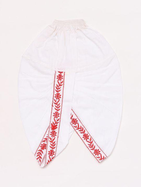 JBN CREATION Boy's White Embroidered Cotton Kurta and Dhoti Set