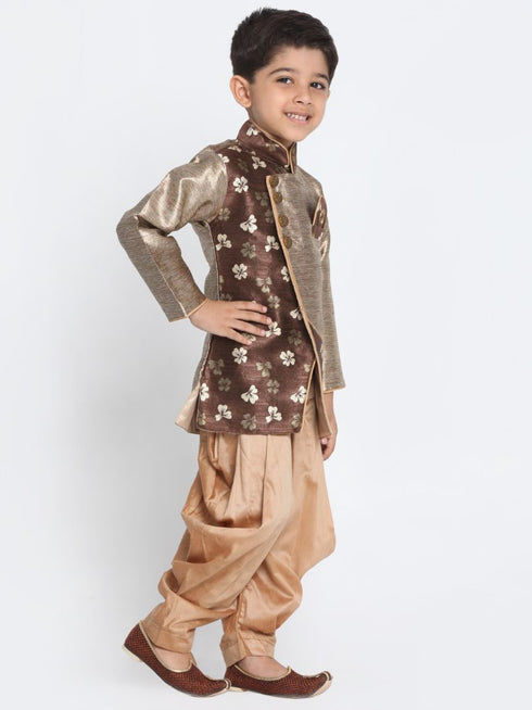 JBN CREATION Boys' Gold Cotton Silk Blend Kurta and Dhoti Pant Set