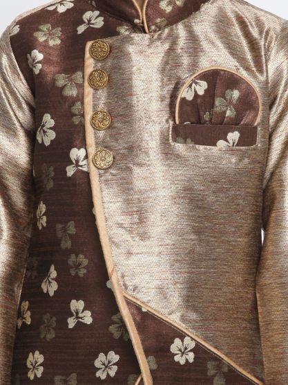 JBN CREATION Boys' Gold Cotton Silk Blend Kurta and Dhoti Pant Set