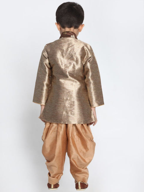 JBN CREATION Boys' Gold Cotton Silk Blend Kurta and Dhoti Pant Set