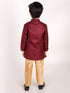 JBN CREATION Boys' Maroon Jute Silk Sherwani Set