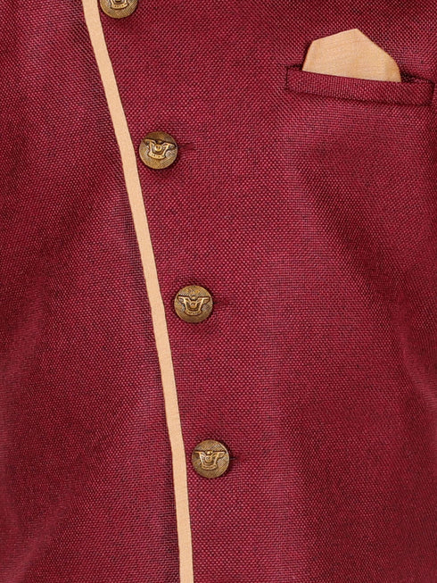 JBN CREATION Boys' Maroon Jute Silk Sherwani Set