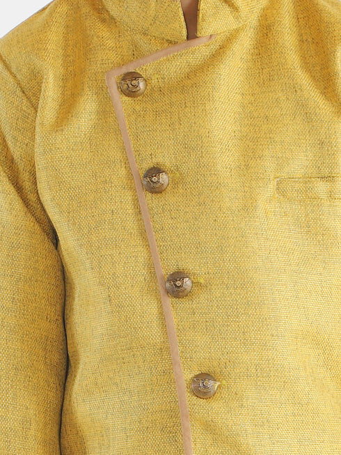 JBN CREATION Boy's Mustard Jute Silk Blend Sherwani Set