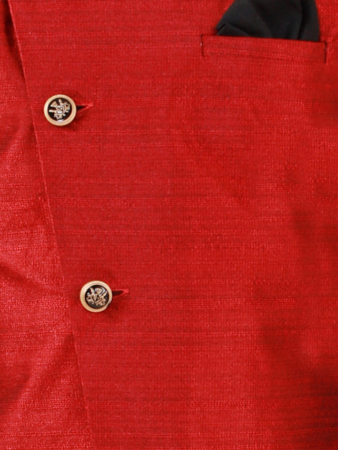 Boy's Maroon Silk Blend Jacket Kurta and Pyjama Set