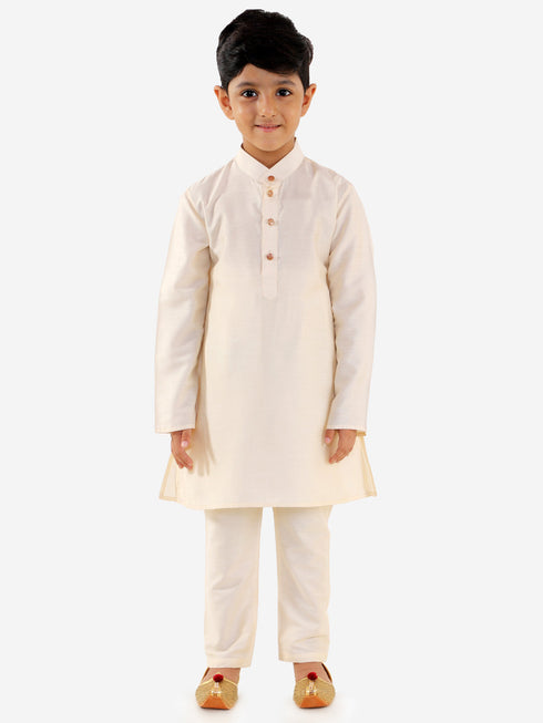 Boy's Maroon Silk Blend Jacket Kurta and Pyjama Set