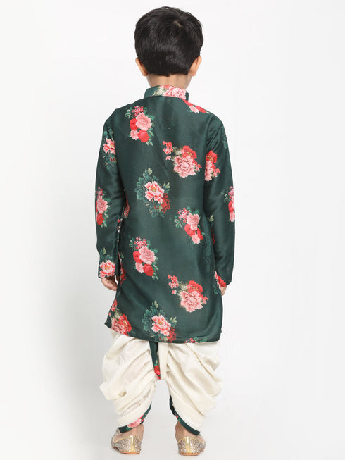 Vastramay Green Floral Printed Cotton Silk Siblings Set