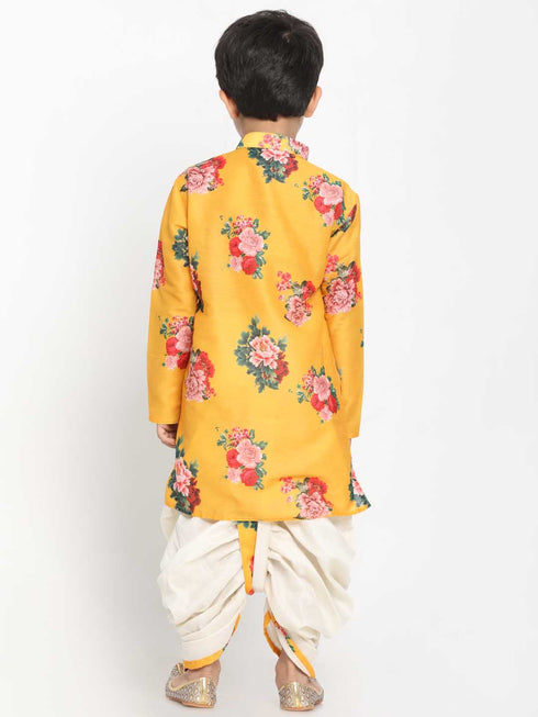Vastramay Boy's Yellow Krishna Style Kurta and Dhot Set