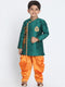 Vastramay Boy's Green Cotton Silk Blend Kurta and Dhoti Set