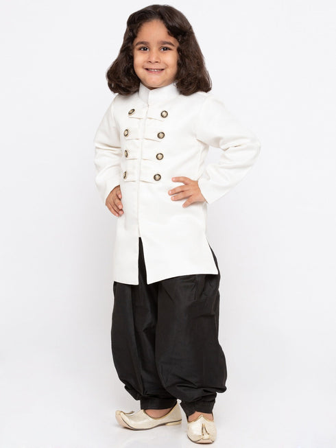 JBN Creation Boy's White & Black Solid Slim-Fit Sherwani Set