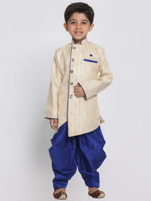 Vastramay Blue Cotton Silk Blend Kurta and Dhoti Set