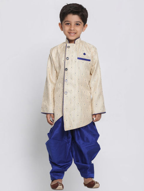 Vastramay Blue Cotton Silk Blend Kurta and Dhoti Set