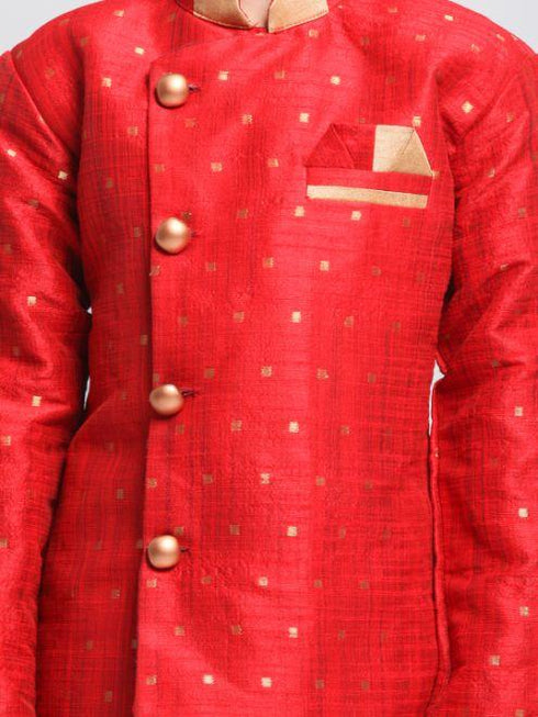JBN CREATION Boys' Maroon Cotton Silk Blend Kurta and Dhoti Set